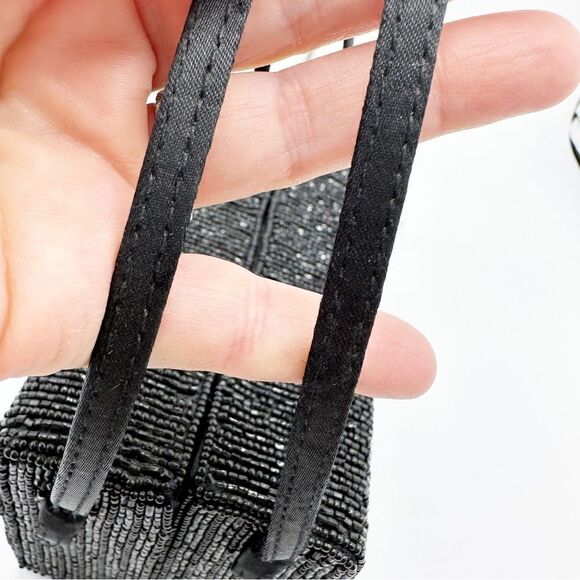 La Regale Vintage Black Beaded Rectangle Box w/Double Satin Handles Unique - Picture 11 of 12